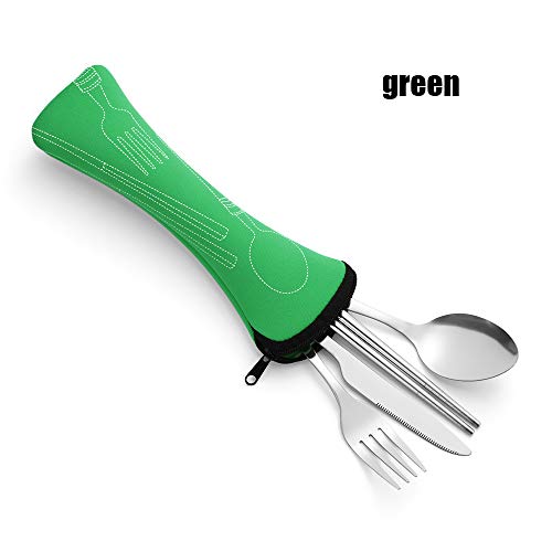 Ruan Fork Spoon Chopsticks Portable Bag Flatware Picnic Tool Travel accessories Stainless Steel Camping Cutlery Tools Tableware-4 Pcs/Bag(yellow)