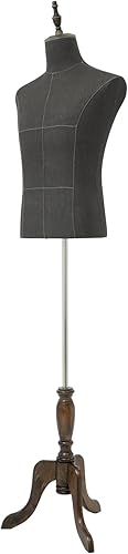 Torso de maniquí masculino con soporte de madera, altura ajustable de 59-71 pulgadas, forma de vestido para exhibición de trajes, costura y