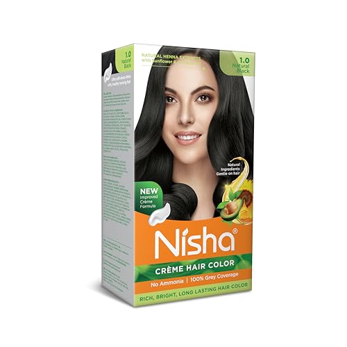Nisha Creme Permanent Hair Color 100 percent Gray Coverage Hair Dye Pack of 6 Natural Black Vegan and Cruelty-Free Permanent Hair Color
