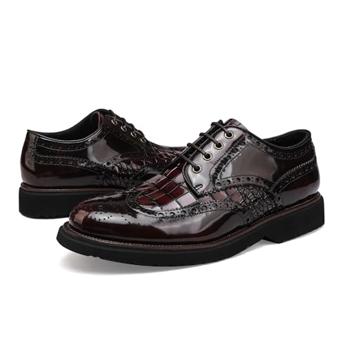 Image of Men's Lace Up Soft Cap-Toe Formal Dress Shoes, Crocodile Pattern