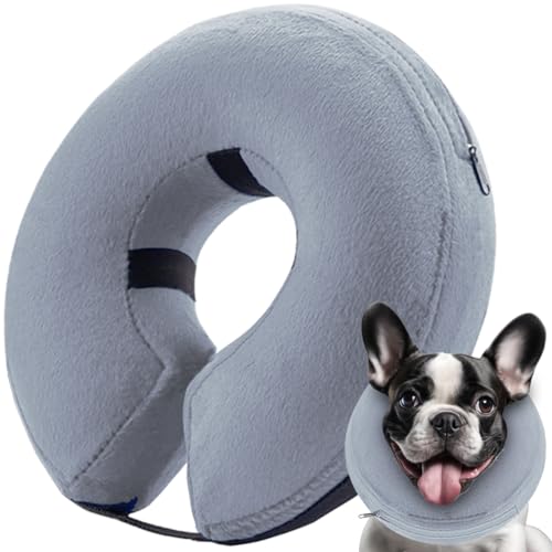 Image of Inflatable Dog Cone Collar, Soft Dog Cone Blow-up Protective Recovery Collar, Grey (L Size)