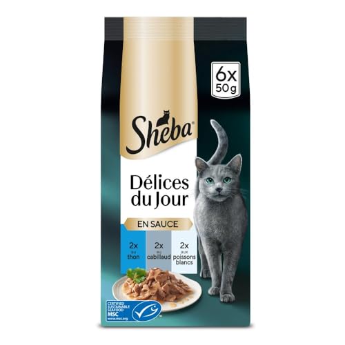 Sheba Délices du Jour Sachets Fraîcheur pour Chat Adulte, Sélection aux Poissons en Sauce 6x50g...