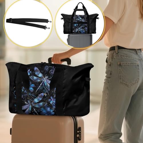 BIGCARJOB Dragonfly Foldable Duffle Bag for Travel Camping Overnight Bags Carry On Personal Item Travel Bag Outdoor Gym Duffel Bags with Adjustable Strap3