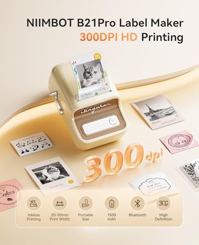 Image of NIIMBOT B21 Pro Label Maker, 300DPI HD Label Printer, Comes with A Roll of Photo Labels 2.1x3.2 Inches(54x80mm), Ideal for Photos, Study Graphics, Memo Maker