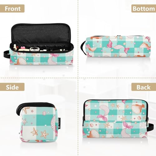 Bolsa de viaje para herramientas de cabello con tapete resistente al calor, impermeable, con organizador portátil para planchas y accesorios de cuidado capilar, patrón Mermaid Gingham miniatura 5
