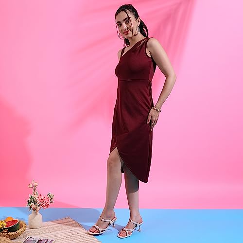 Image of PINACOLADA Women's Solid Dress for Casual Wear | Regular Sleeve | Quality Stretchable Fabric | Dress Crafted with Enhanced Stretch and Comfort Fit for Everyday Wear