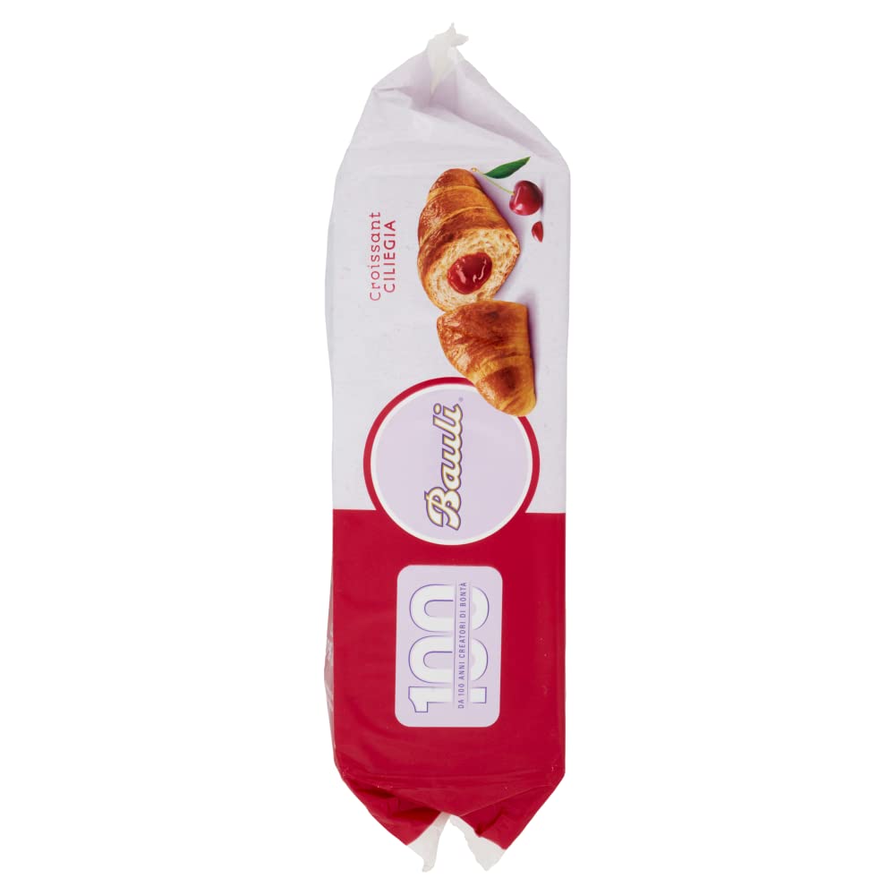 8X Bauli Croissant Cornetti di Sfoglia Soffice con Deliziosa Farcitura di Ciliegie 100% Italiane 300g [8 Confezioni]