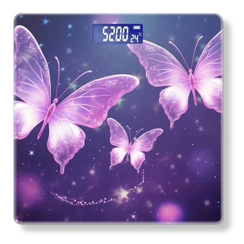 Digital Scale for Body Weight Highly Precision Bathroom Weight Scale 400 lbs with Backlit Display Personalized Scale for Home-Beautiful Purple Butterflies with Glowing Wings Flying in The Air