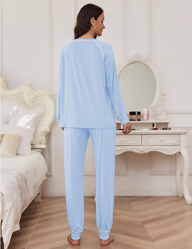 Image of Ekouaer Pajamas Set for Women Soft Comfy Pjs Sets Long Sleeve Sleepwear Loungewear S-XXL