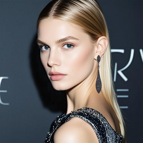 Rhinestone Statement Earrings Double Waterdrop Earrings Cluster Crystal Drop Dangle Earrings Prom Party Wedding Earrings for Women2