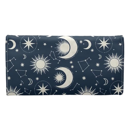 Image of AFPANQZ Wallet for Women PU Leather RFID Blocking Womens Wallet, Sun Moon Print Bifold Card Holder with ID Window Gifts for Women RFID Blocking, Card Holder
