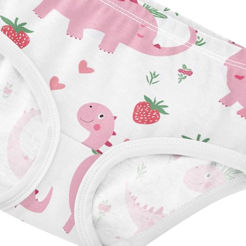 Wusikd Pink Dinosaurs Girls' Underwear Cotton Hearts Strawberry Girls Briefs Soft Toddler Underwear 2T4