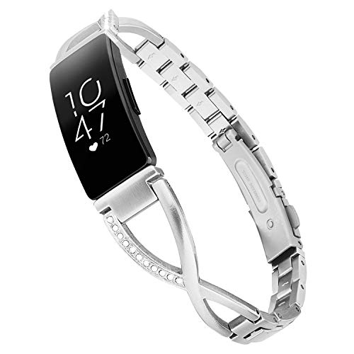 V-MORO Bracelet Compatible with Fitbit Inspire HR Bands Women Silver Jewelry Inspire Band Metal Stainless Steel Strap with Bling Stone Replacement for Fitbit Inspire/Inspire HR Smartwatch