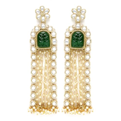 Image of Karatcart Gold Plated Pink Meena Lotus Design Kundan Dangler Earrings for Women (color may slightly vary due to photographic effect)