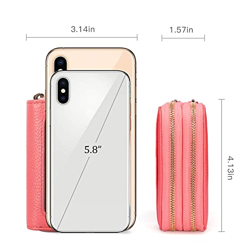 Ladies' Wallet Barrier Leather Small Double Fold Zipper Pocket Wallet Compact Card Set with ID Window Bag (Orange)2