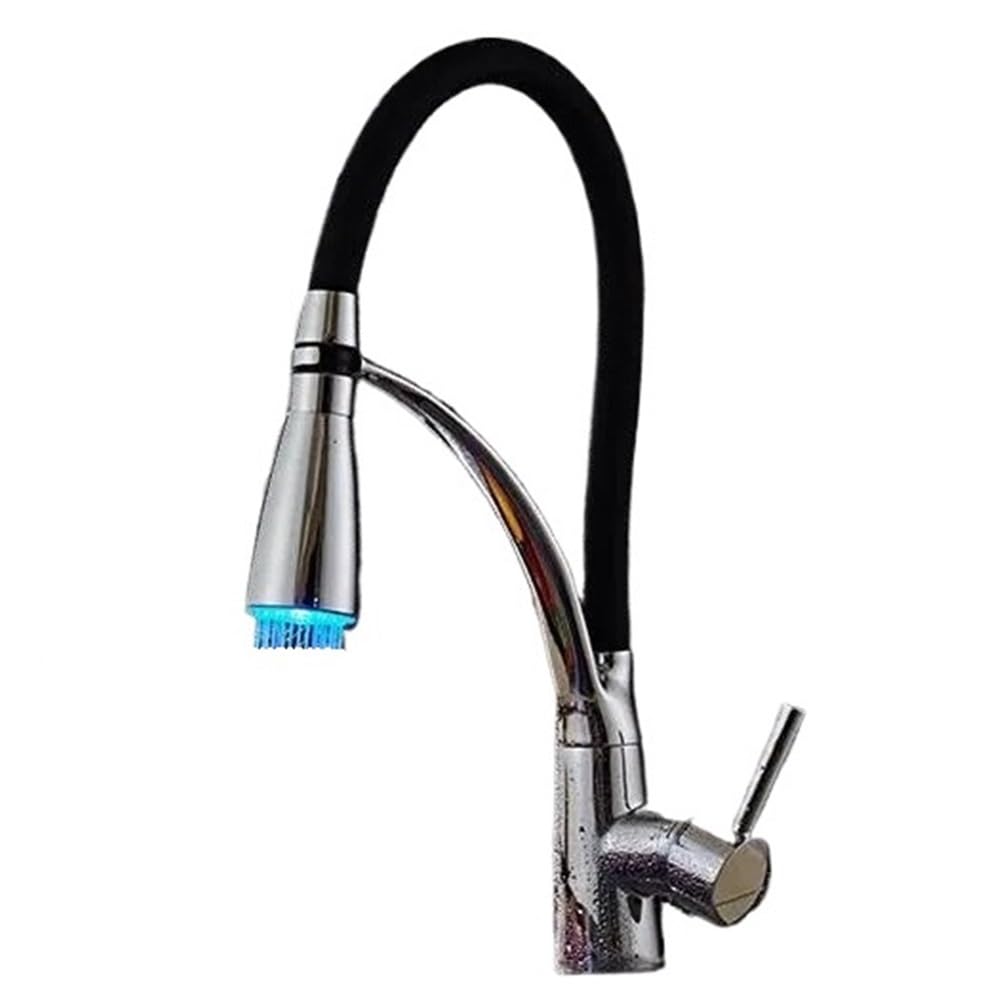 Blyqxs One Color Led Kitchen Faucets With Rubber Design Chrome Mixer Faucet For Kitchensingle Handle Pull Down Deck Mounted Crane For Sinks Xt-50