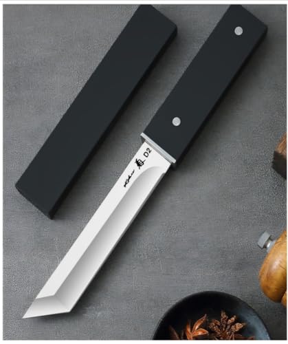 Image of Wizbiz Professional Kiridashi Knife | Japanese Style Utility & Meat Cutting Knife | High Carbon Steel Blade | Full Tang | Ebony Wood Handle | with Sheath