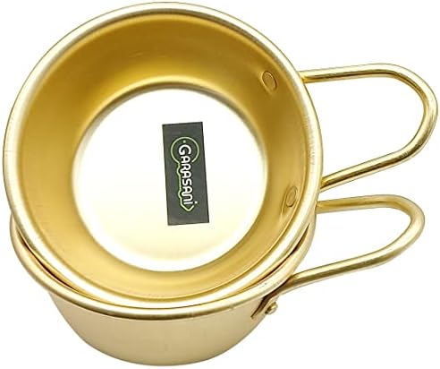 GARASANI 2 Pack Korean Traditional Wine Bowls, Korean Wine Bowl, Hiking Soup Dish, Aluminum, Yellow (4.7 inches)