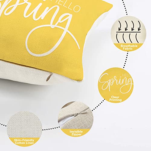 Softxpp Hello Spring Lumbar Decorative Throw Pillow Cover, Rectangular Yellow Farmhouse Cushion Case Decor, Seasonal Home Sofa Decoration Pillowcase 12 X 20 #TOP2