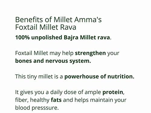 Image of Millet Amma Certified Organic Foxtail Millet Rava - Pack of 1, 1 kg, High Protein, High Fibre, Stone Ground, Healthy and Organic Foods, Vegan, Nutrient Rich, Healthy Living