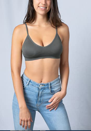 Blue 55 Women's Sexy Everyday Basic Deep V-Neck Padded Bralette (M/L, Charcoal) #TOP1