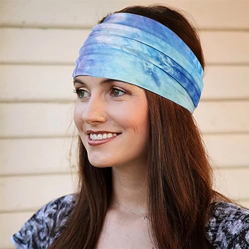 Image of XFYT Comfortable Tie-Dye Fitness Bandana Hair Bands | Elevate Your Workouts with Microfibre high absorbtion Headband (Light Blue, Microfiber)