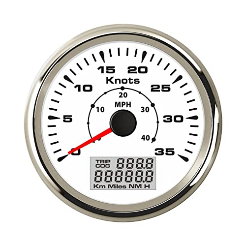 ELING 3-3/8 pouces (85mm) Indicateur de vitesse GPS pour yachts de bateau Compteur kilométrique 0-35KNOTS 0-40MPH avec ODO COG TRIP 9-32V Cover