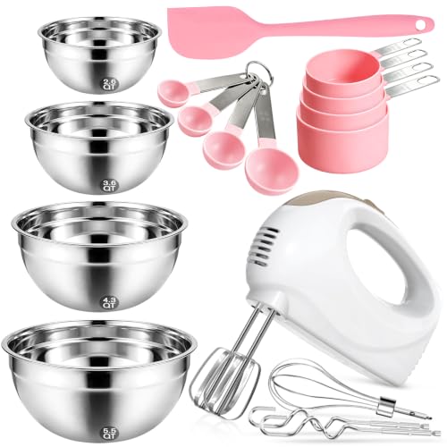 Image of Showvigor Electric Hand Mixer with 5 Stainless Steel Whisks,5 Speed,White