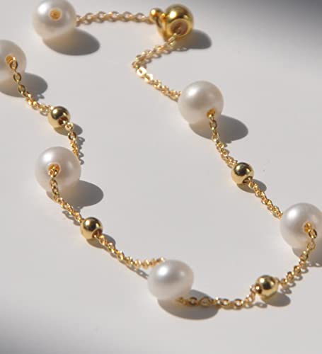 Vavily Gold Tiny Pearl Bracelet,14K Gold Plated Cute Beaded Freshwater Cultured Pearls Tiny Charm Dainty Handmade Bracelet For Women #TOP3