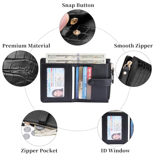 Image of Small Wallet for Women Leather Card Holder Bifold Ladies Wallets with Zipper Change Pocket ID Window