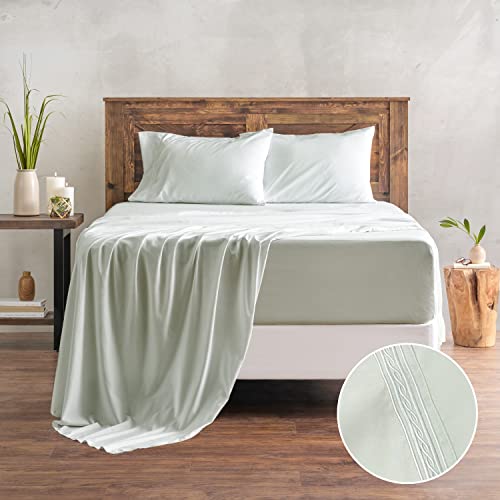 Chanasya Ultra Soft Sage Green Queen Bed Sheets Set 4-Piece - Percale Microfiber Hypoallergenic - Fitted Sheet Flat Sheet And Pillow Cases - Deep Pocket Wrinkle Stain Resistant (Queen) Sage Pearl #TOP1
