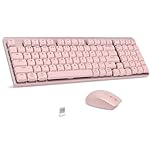 LeadsaiL Wireless Keyboard and Mouse Set, 2.4Ghz Wireless, US Layout, Low-Profile Red Switch, 98-Key Compact Slim Mechanical Keyboard and Silent Mouse for Windows/MacOS PC Laptop - Pink
