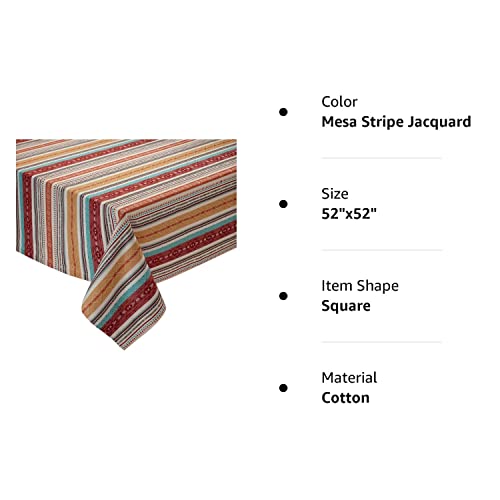 Design Imports Southwest Table Linens, 52-Inch By 52-Inch Square Tablecloth, Mesa Stripe Jacquard #TOP1
