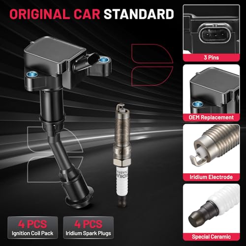 Image of BDFHYK Ignition Coil Pack UF735 and Iridium Spark Plugs SP539 Compatible with Ford Fusion 2014-2020 Escape 2017-2019 1.5L L4 Ford Oem Coil Pack Coil for DS7Z12029A DG554 Set of 4