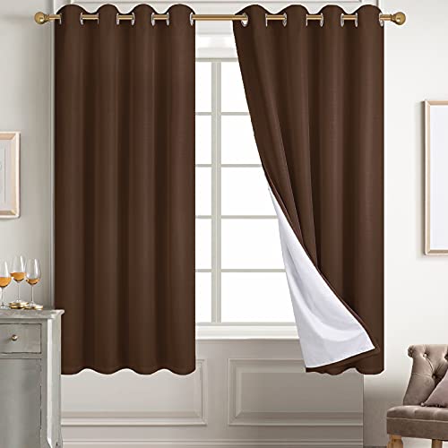 Diraysid 100% Blackout Curtains Chocolate Brown Linen Curtains for Bedroom Grommet Thermal Insulated Room Darkening Drapes (2 Panels, W52 x L54 Inch)