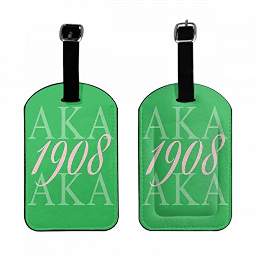 Aka 1908 Luggage Tags Pink Green Simple Creative Lettering As Known As Abbreviation Privacy Cover ID Label with Strap and Address Card for Travel Bag Suitcase, 1 Pack