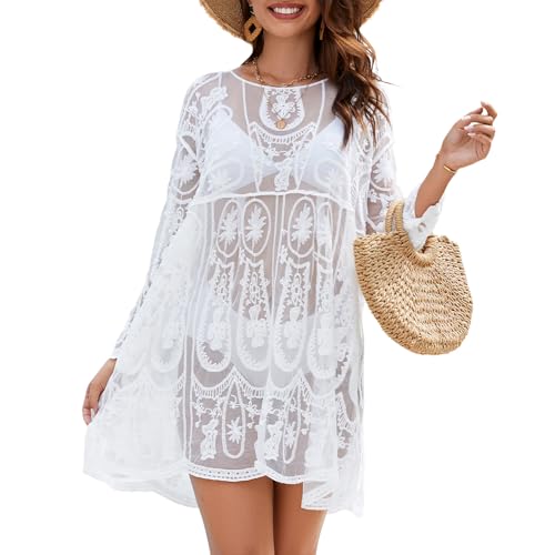 Swimsuit Coverup for Women Mesh Lace Beach Cover Up Bathing Suit Swimwear Summer Beach Dress Vacation Outfits