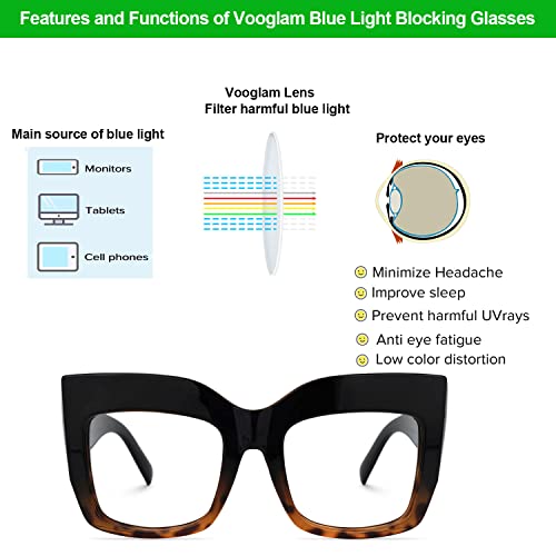 Image of VOOGLAM Stylish Oversize Square Blue Light Blocking Glasses for Women Men Anti Eyestrain UV Eyewear Cassandra
