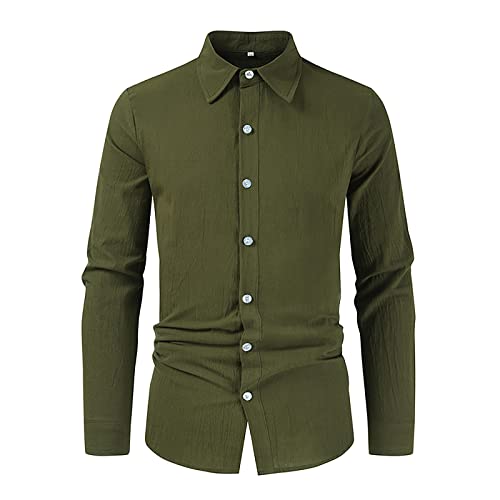 Camisa De Cuadros para Hombre, Shirts for Men Dress Shirts Button Up Work Shirts Men's Loose Cotton Linen Solid Color Lapel Long Sleeve Casual Shirt Top Dress Untucked Shirts Mens (M