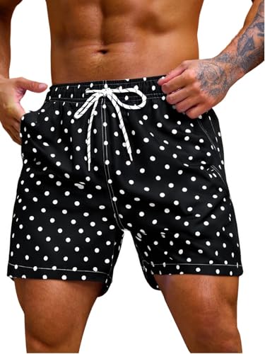 Verdusa Men's Polka Dots Swim Trunks Drawstring Waist Beach Shorts with Pockets
