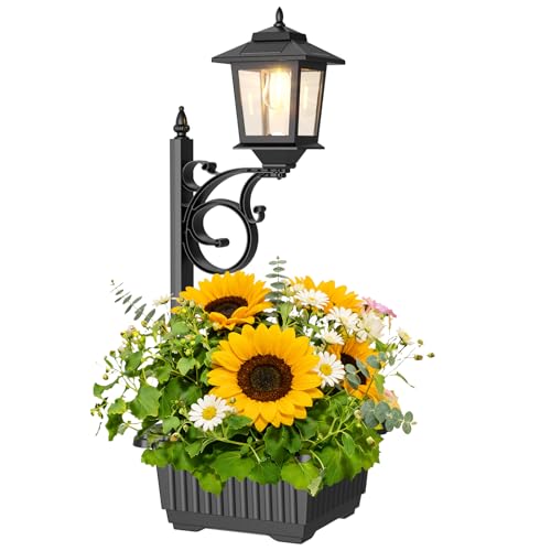 Melunar 1 Pack 2-in-1 Outdoor Flower Pot Solar Post Lamp Waterproof Solar Lamp Post Light Wall Mount or Freestanding Outdoor Decorative Lamp for Garden Patio Front Porch Back Door Warm White