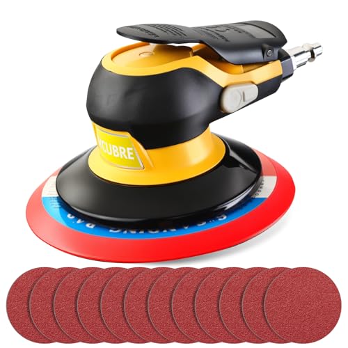Low noise 5/6 Inch DA Sander for Auto Body - Lightweight, Powerful random orbital air sanders, Noise Reduction Design​ pneumatic sander (6 inch with 12 pcs Sandpaper)