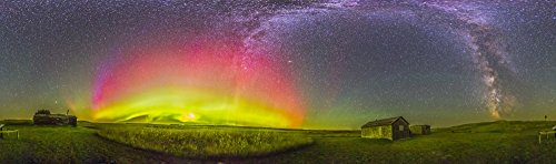 Posterazzi Panorama of an aurora and the Milky Way at a ranch in Canada Poster Print, (51 x 15)