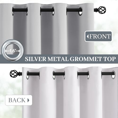 Yakamok Light Grey Room Darkening 100% Blackout Curtains Grommet Extra Wide Window Treatment with 2 Thick Layers-Grey Thermal Insulated Drape 1 Panel for Living Room Patio Door 100 by 84 Inches Length