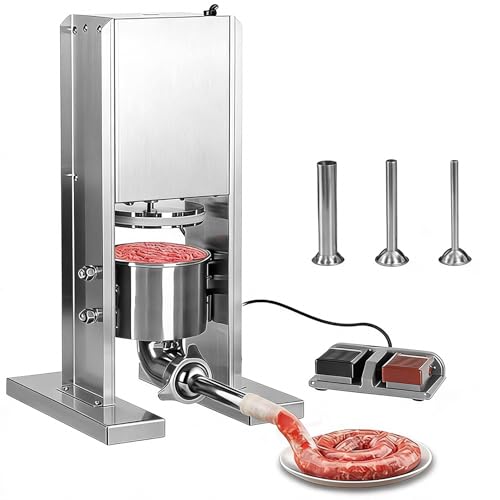 Insaccatrice per salsicce, insaccatura di salsicce elettrica in acciaio inox da 2 litri, Insaccatrice verticale con doppio pedale, include 3 tubi di insacco, per cucina, domestica, commerciale