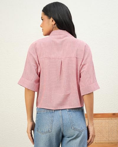 Image of Chimpaaanzee Women Checks Half Sleeve Crop Shirt