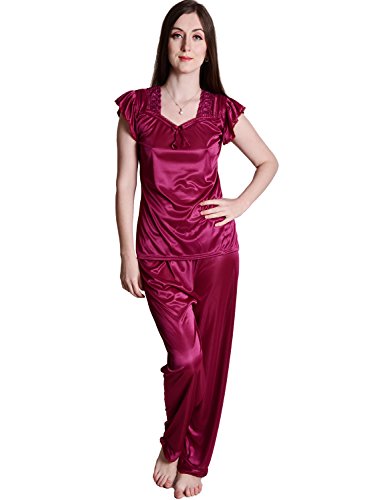 Image of Women's Soft & Smooth Satin Solid Nightwear Payjama Tikkle Night Suit Set