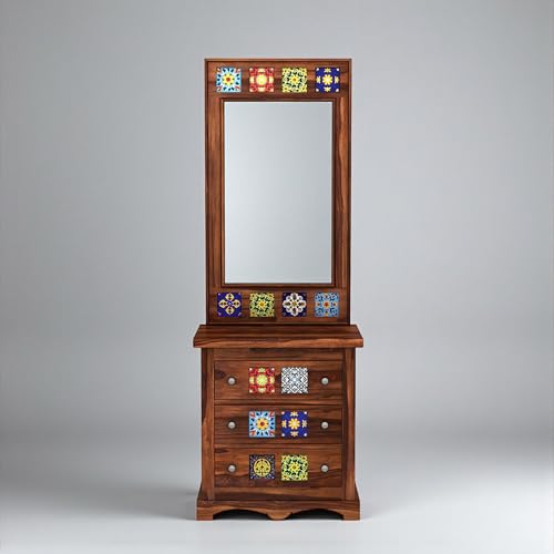 Image of The Attic Baran Dressing Table for Bedroom, Solid Wood, Honey Matt Finish