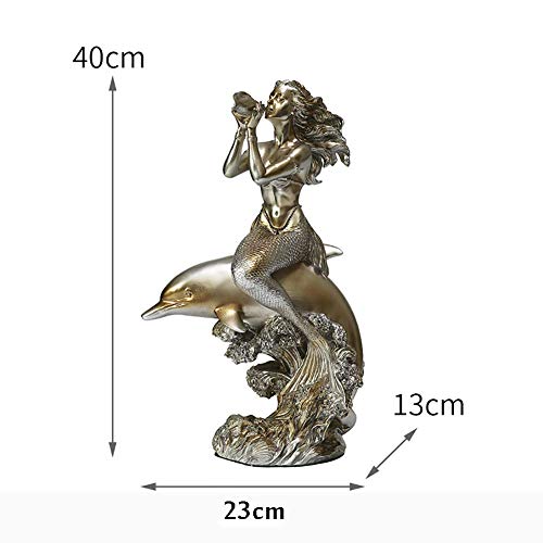 Amazon.co.jp: 巻き貝に乗っている人魚 イルカの像の置物,樹脂アート