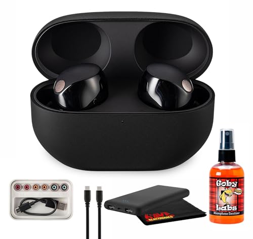 Sony WF-1000XM5 True Wireless Noise Canceling Earbuds (Black) Hi-Res Audio, Bluetooth 5.3, Adaptive ANC, Built-in Microphone with Goby Labs Cleaner and P-Bank Bundle